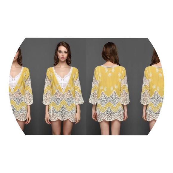 Sz S-M YELLOW BOHO Lace Kaftan - Picture 6 of 7