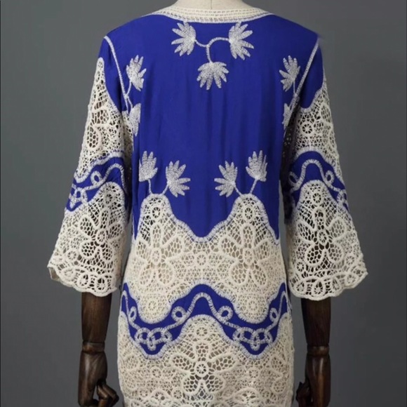 ✅ Sz S-M Blue BOHO Lace Kaftan - Picture 4 of 5