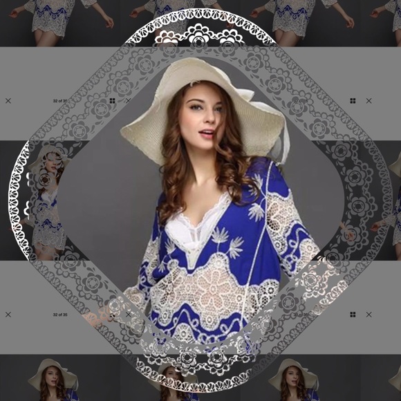 ✅ Sz S-M Blue BOHO Lace Kaftan - Picture 2 of 5