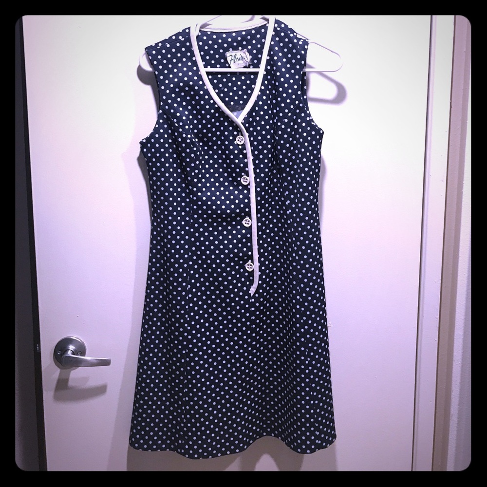Vintage navy and white polkadot pinup dress