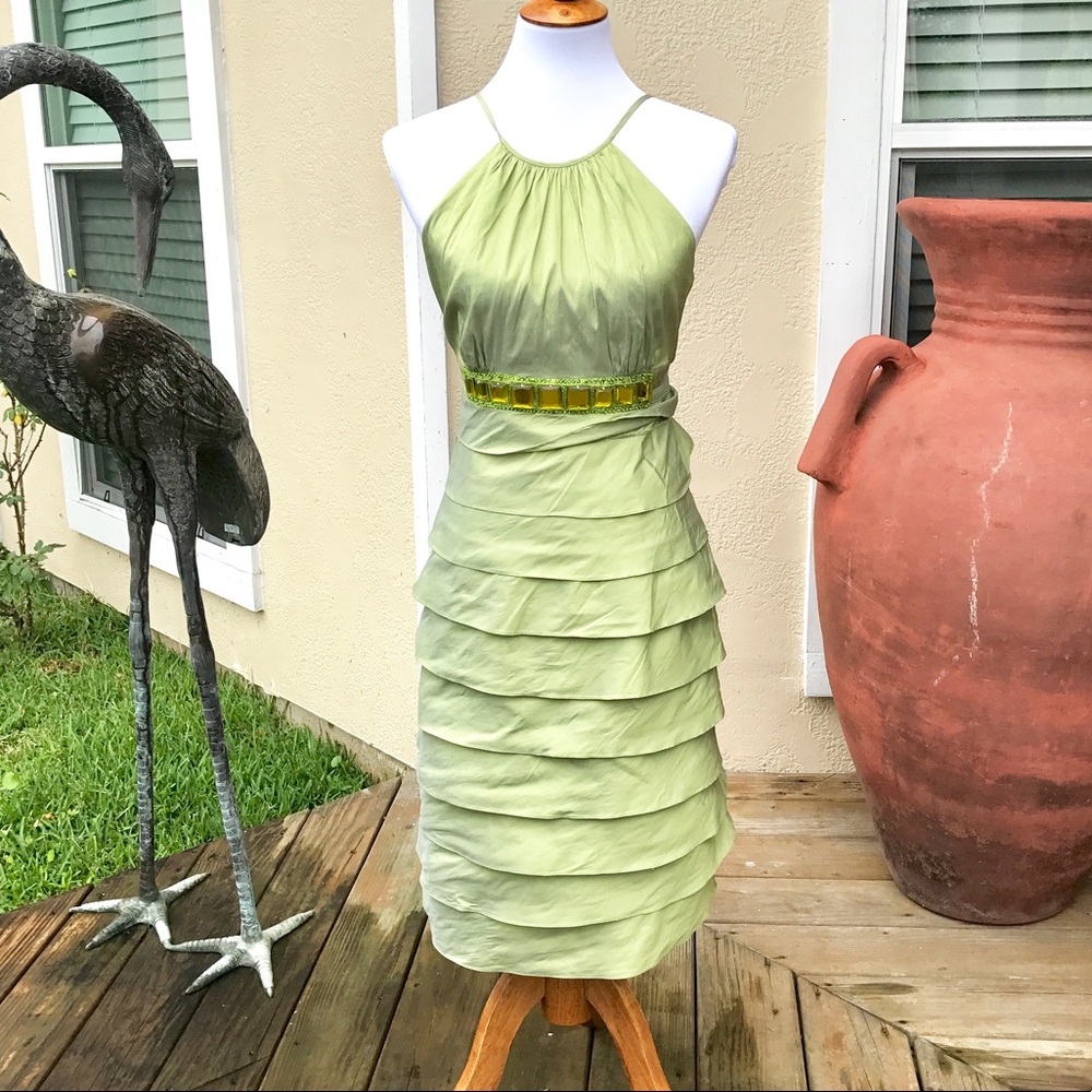 Ruffle cocktail dress with beaded accents