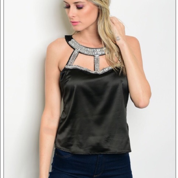 Sexy Black Top with rhinestone accents PRICE FIRM - Picture 3 of 5