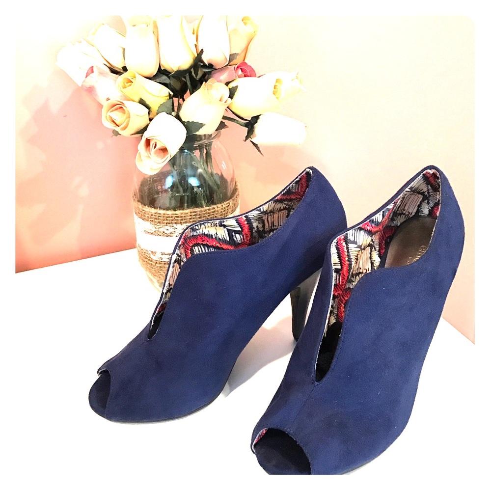 Christian Siriano Blue Suede Bootie Heels