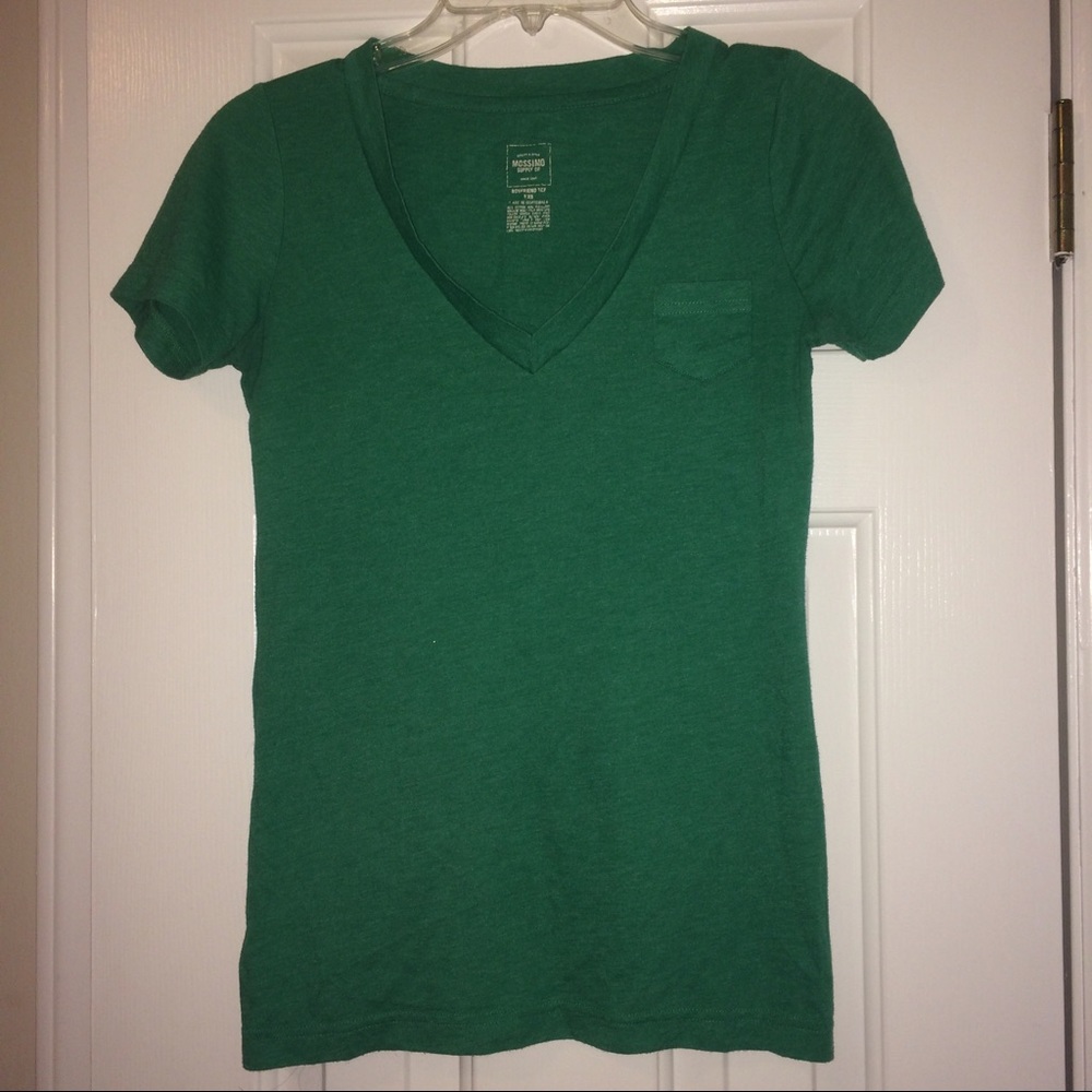 Green v-neck shirt