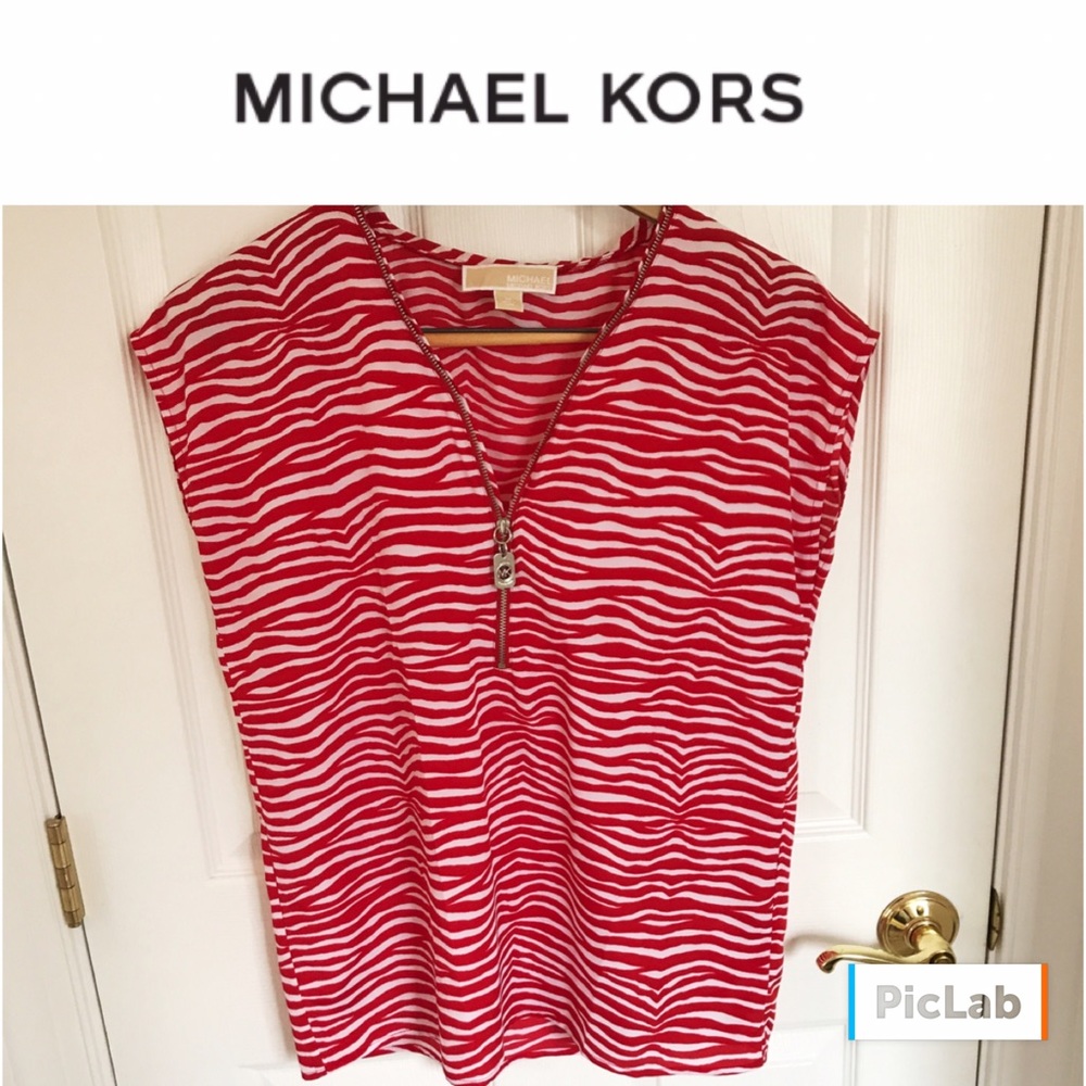 Micheal Kors Red and White Striped Blouse