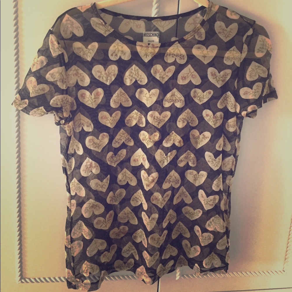 Mischino tulle top with hearts and flowers