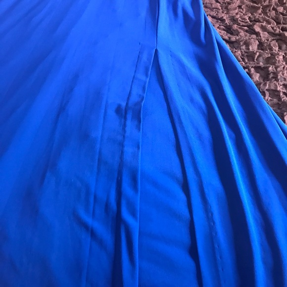 Morgan & Co Blue Mesh Lace Up Slit Maxi Dress - Picture 3 of 3