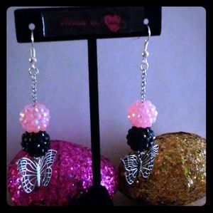 Pink and black Butterfly earrings