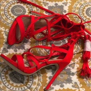 Red strappy heels
