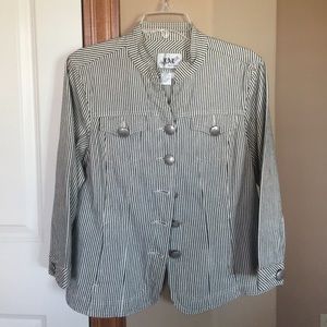 Pinstriped Denim 3/4 Length Sleeve Jacket
