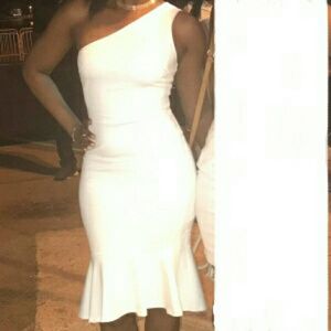 Forever 21 One Shoulder White Classy Dress