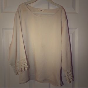 Tobi Light Cream Lace-Trimmed Top
