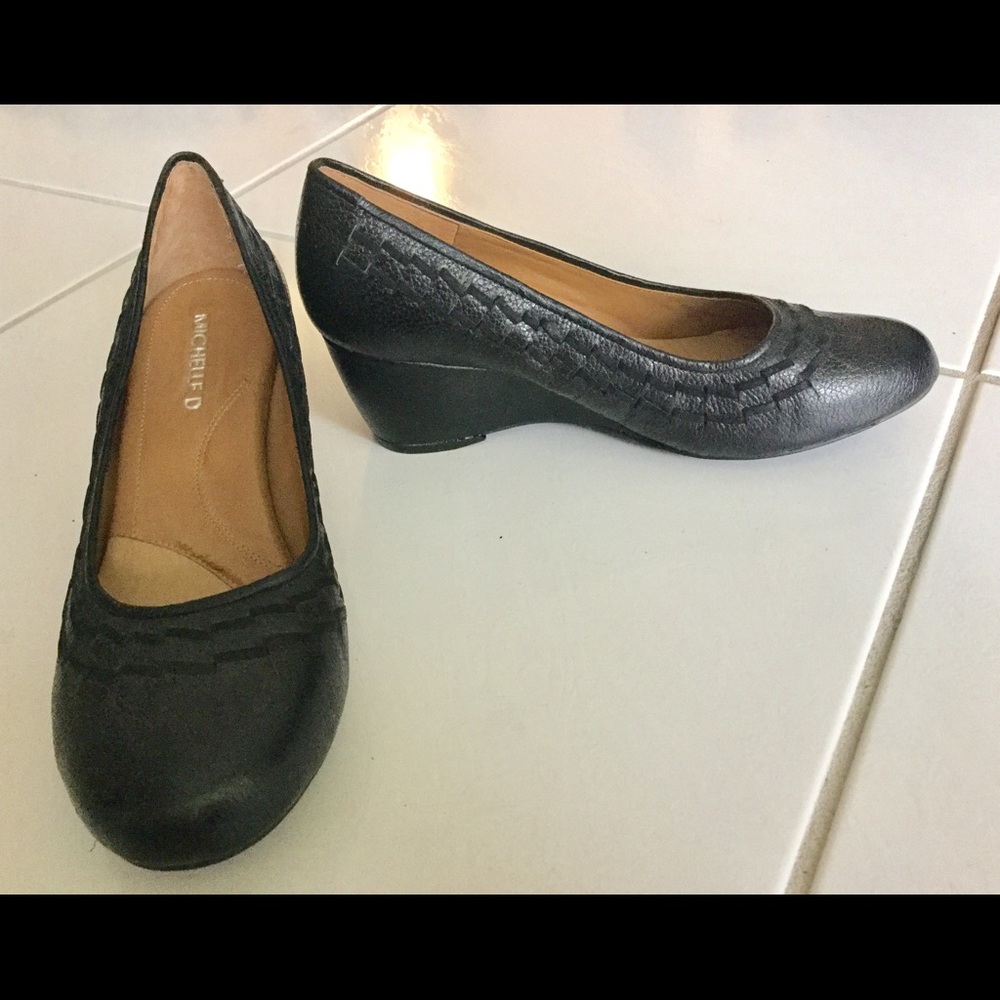 Michelle D Black Leather Wedge