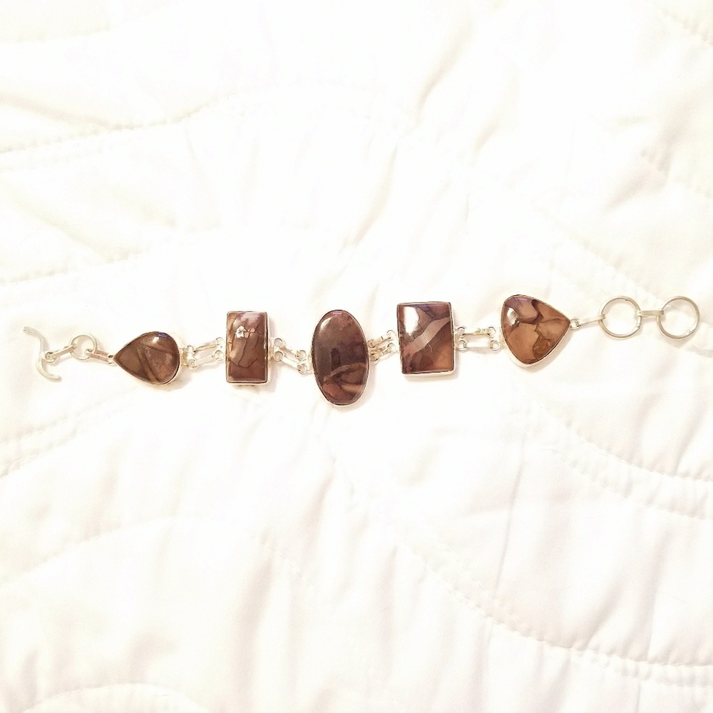 Lovely bracelet with brown stones, set in silver