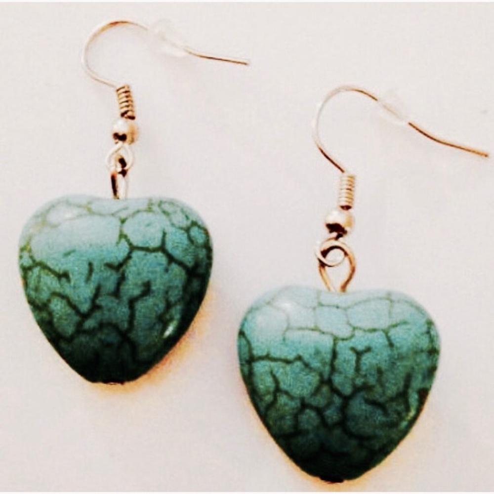 💗 Turquoise Heart Silver Earrings NEW - Picture 2 of 3