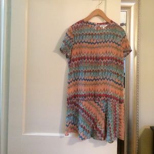 Amour Vert 100% Ikat Silk Drop Waist Dress Medium