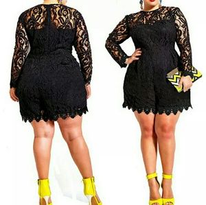 Plus Size Sexy Black Lace Jumpsuit Playsuit Romper