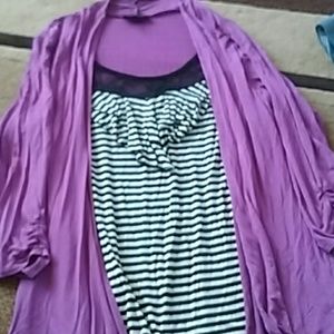 Striped Faux Cardigan/Tank set