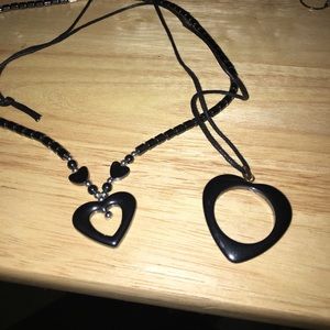 Dark grey heart necklace duo