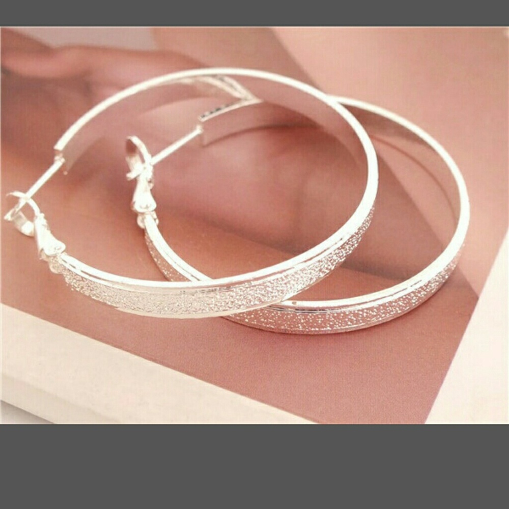925 Sterling Silver Fashion Scrub Jewelry Hoop Dro - Picture 1 of 5
