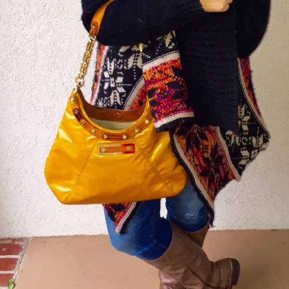 Tory Burch yellow and caramel leather hobo bag - Picture 3 of 7