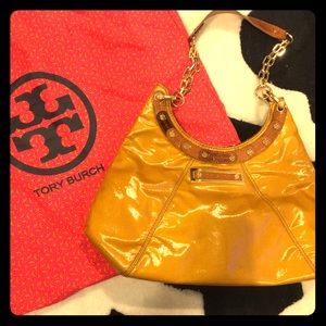 Tory Burch yellow and caramel leather hobo bag