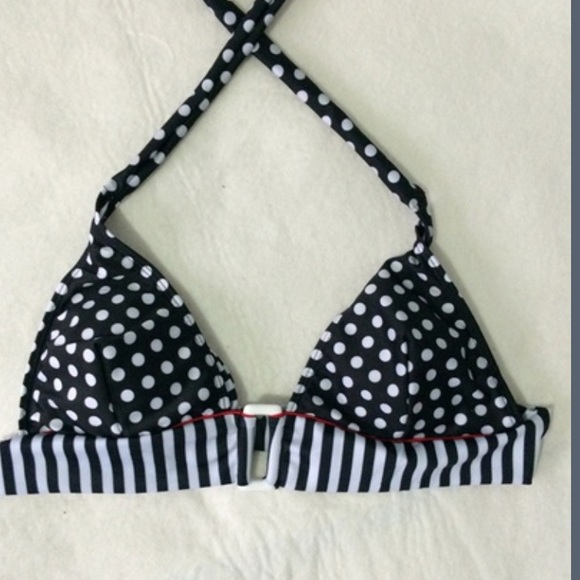 ✨HP! Pink & Black stripe-polka dot Halter bikini - Picture 6 of 8