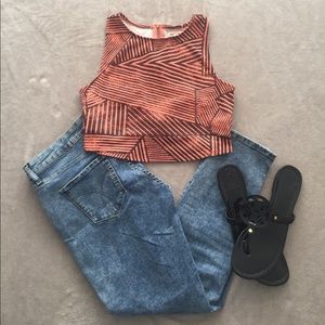 SILENCE + NOISE Striped Open Back Crop Top