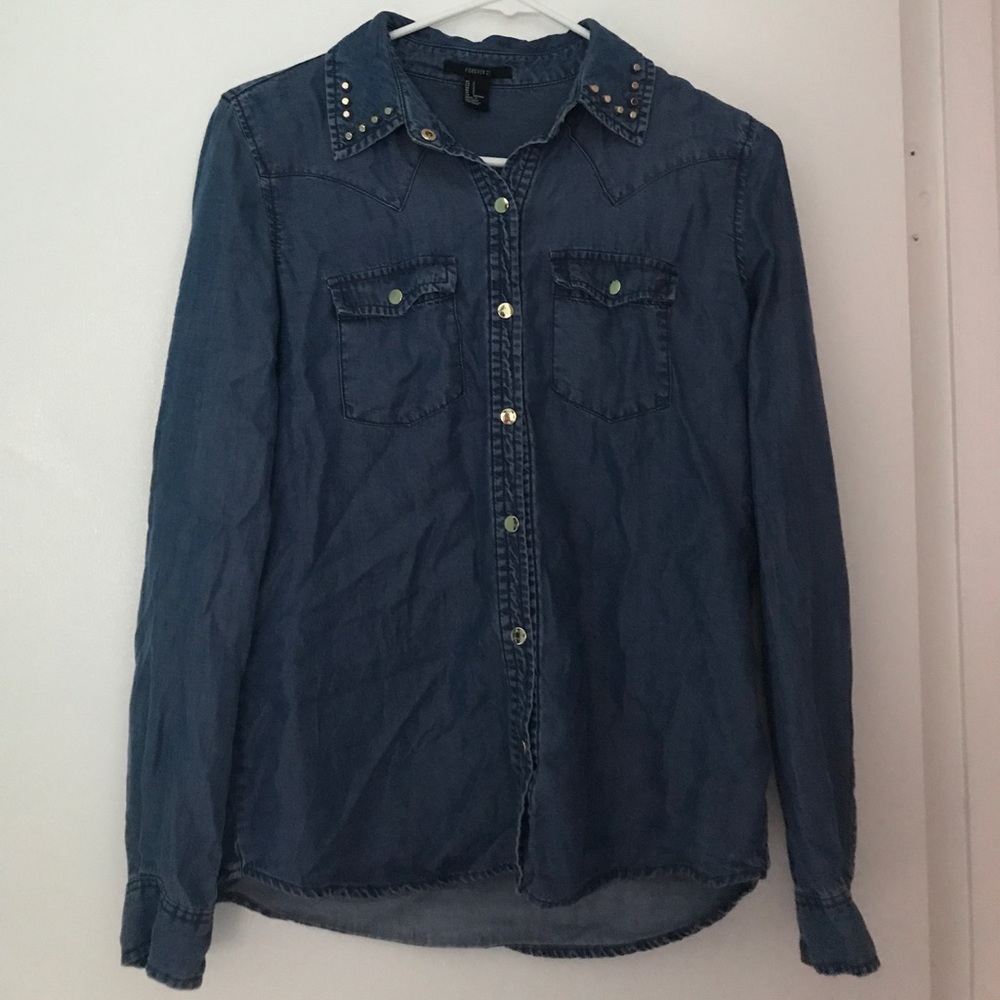 Gold Embellished Chambray Shirt✨