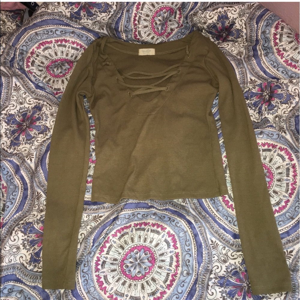 Olive green straps crop top Brandy Melville