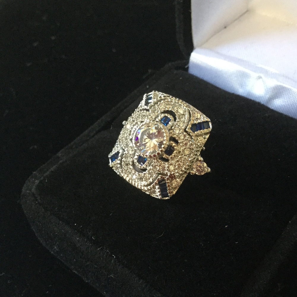 Antique Style Filigree White Topaz Ring