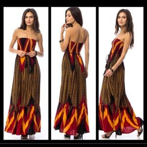 Tribal Print Smocked Maxi Dress