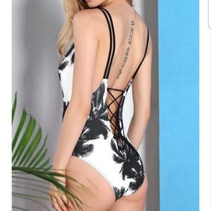Coconut palm print cami one piece swimwear