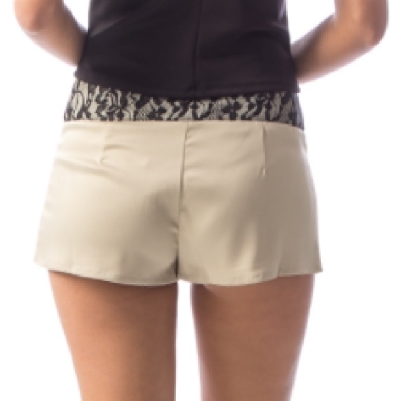 Lace Waist Beige Satin Shorts - Picture 5 of 5