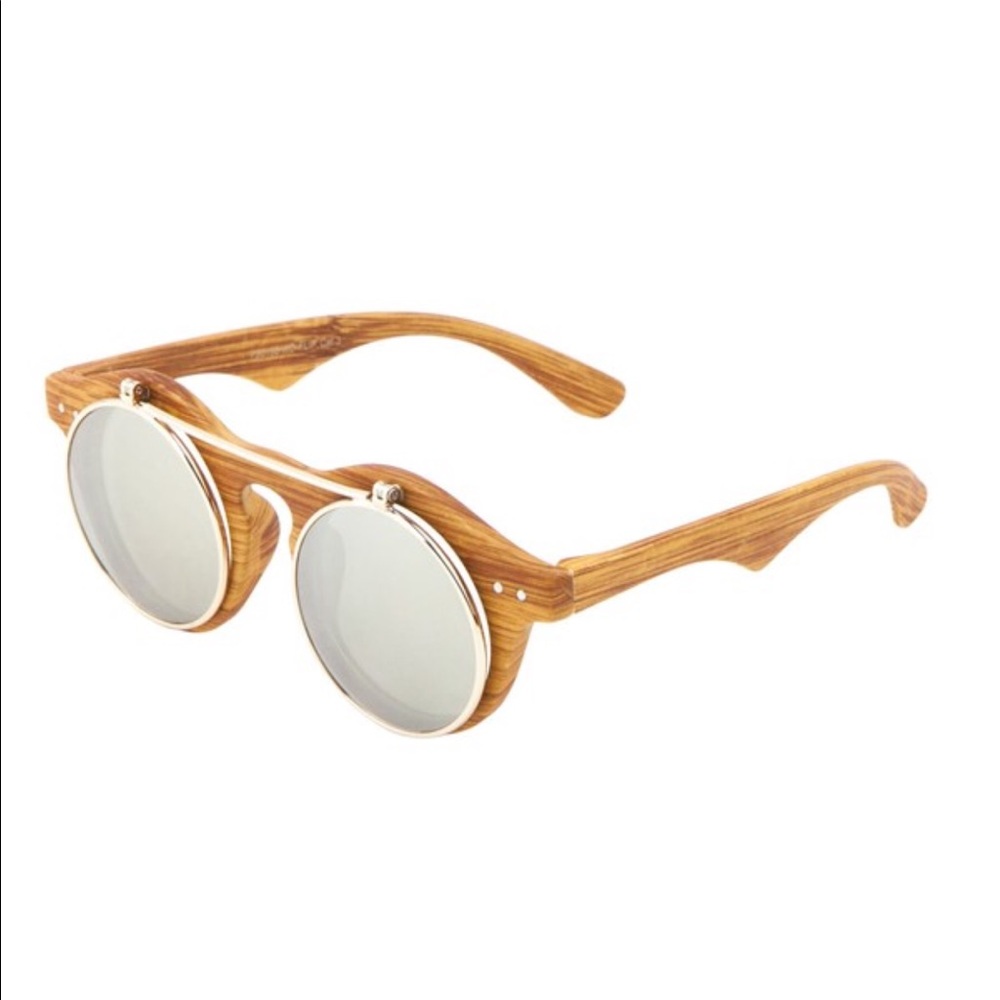 Wooden Frame Flip Sunglasses