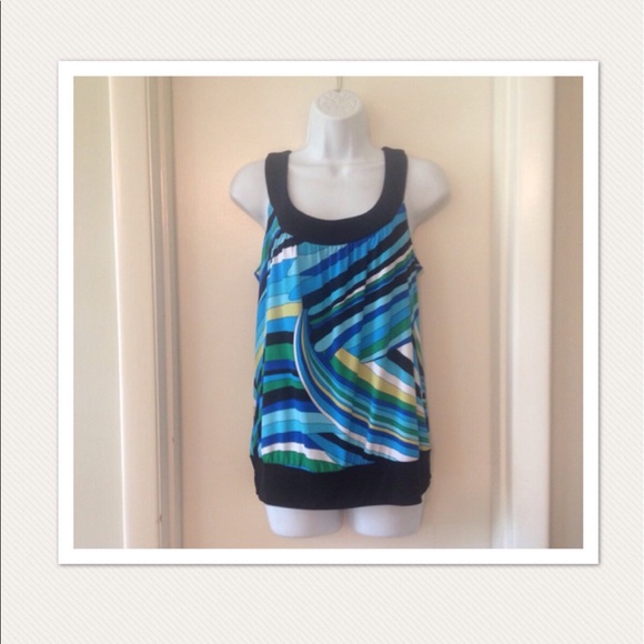 Iz Byer Tops - IZ Byer Sleeveless Top Turquoise Black L