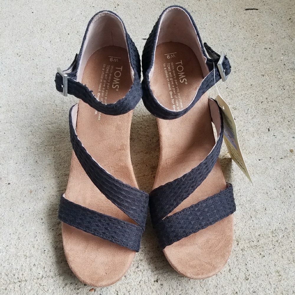 TOMS Clarissa black linen cork wedges - Picture 3 of 6