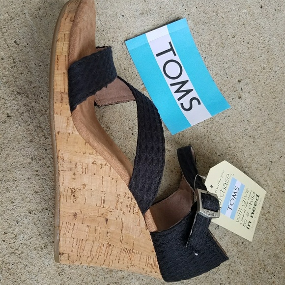 TOMS Clarissa black linen cork wedges - Picture 2 of 6