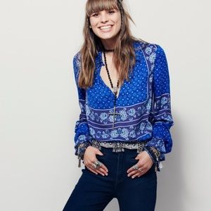 Free People Changing Times Blue Tunic