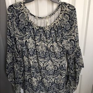 Navy and cream blouse