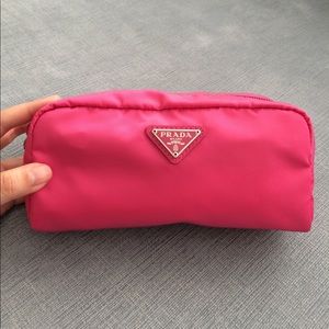 Prada pink cosmetic pouch