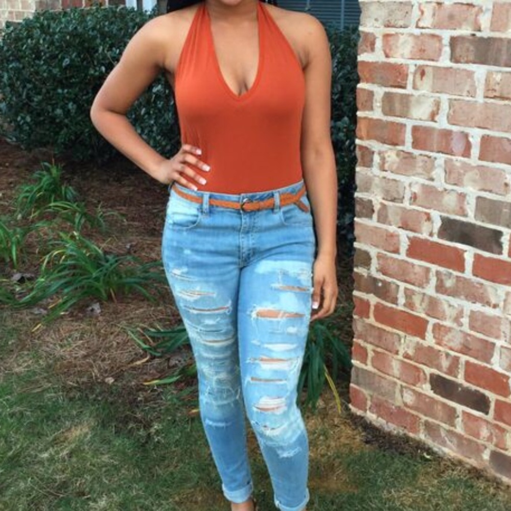 Burnt orange halter bodysuit