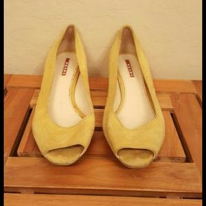 Prada yellow peep toe flats