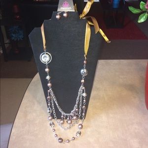 Brown and silver ribbon necklace Set