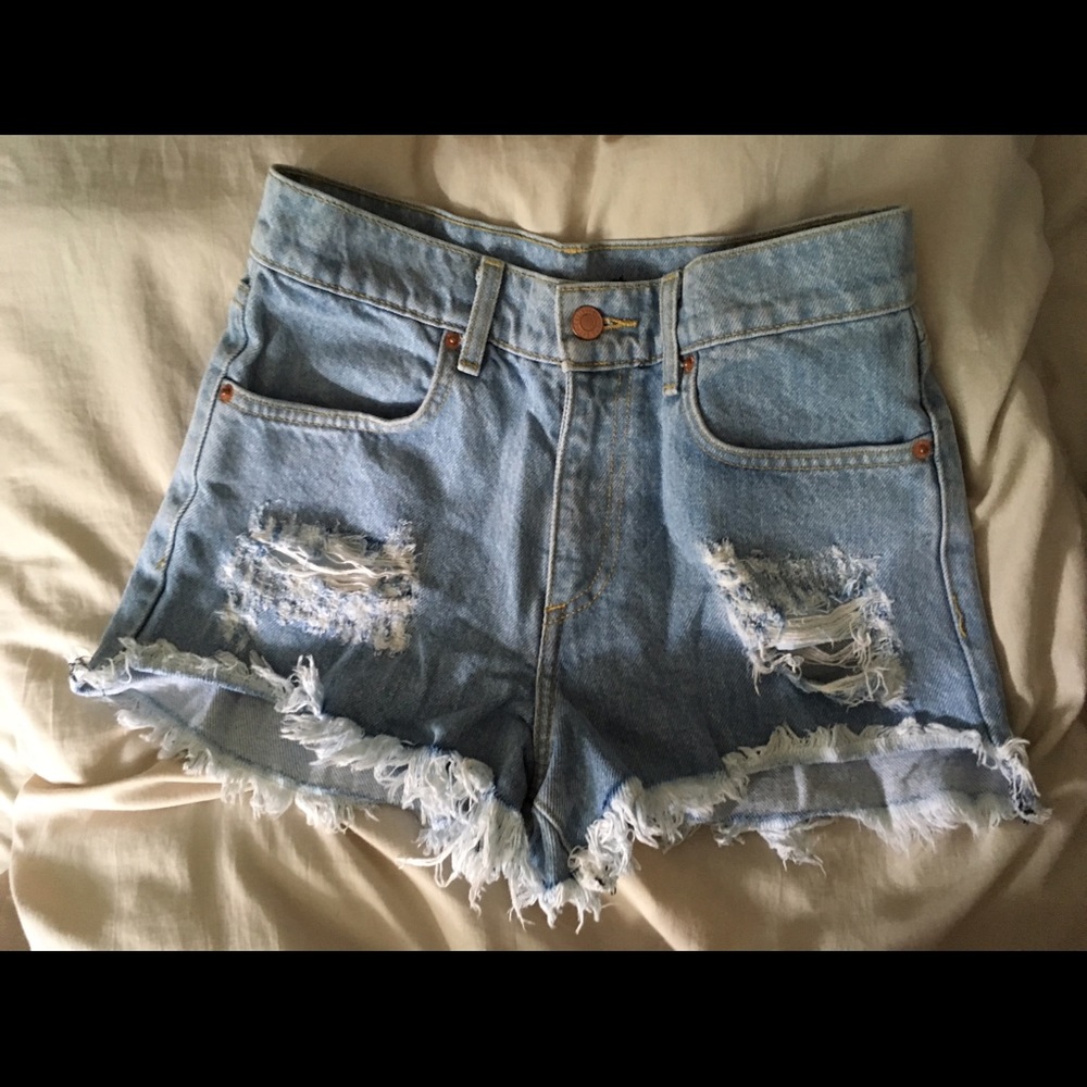 Frayed and ripped high waisted jean shorts