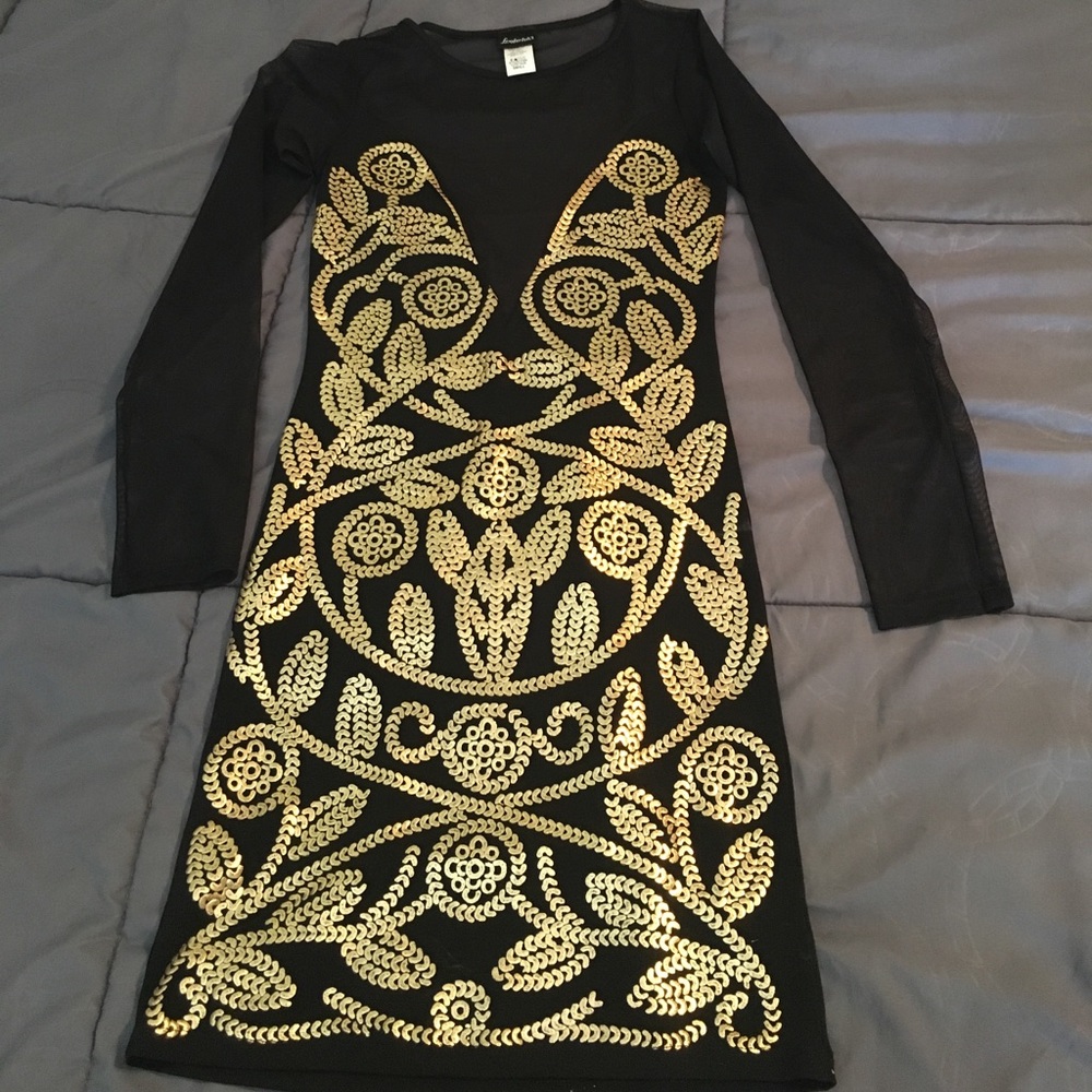 Gold and black mini dress