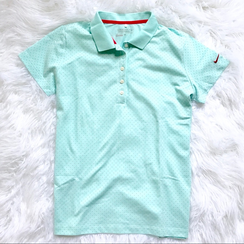 Nike Polo Shirt Women's Teal Polka Dot Size L Golf