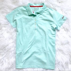 Nike Polo Shirt Women's Teal Polka Dot Size L Golf