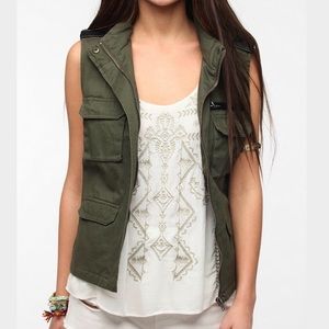 BDG Army Green Vest with leather detail