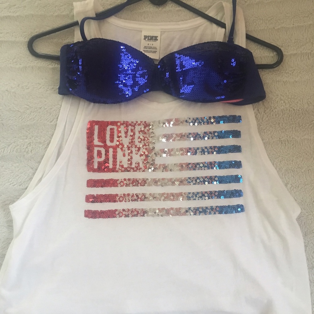 DUO: 4th of July Set 🇺🇸 From PINK (Tank Top+Bra)